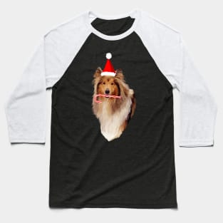 Christmas Santa Candy Cane Collie Baseball T-Shirt